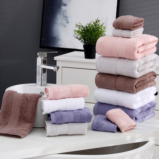 Pure cotton hotel and household towels, solid color, off-cut bath towels, gift sets of three, absorbent square towels for home use. Pure cotton hotel and household towels, solid color, off-cut bath towels, gift sets of three, absorbent square towels for home use.
