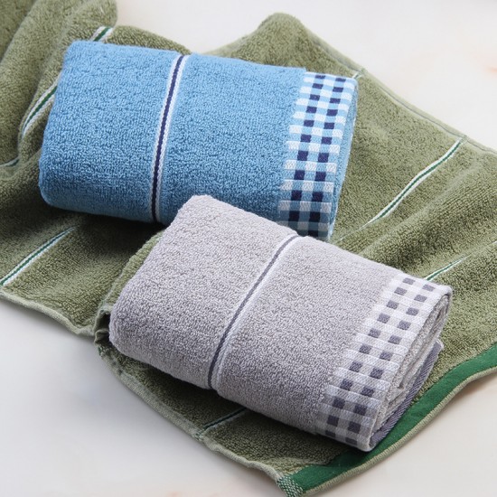 Factory direct sale of plaid-edged pure cotton face towels, solid color, gift, advertising, wholesale, adult beauty face towels, with skin-friendly logos available.