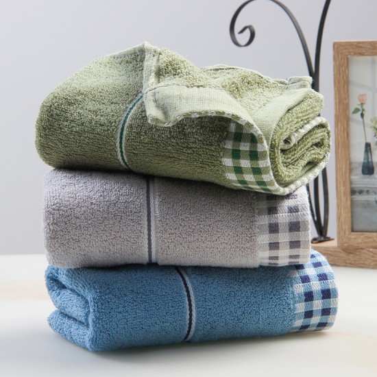 Factory direct sale of plaid-edged pure cotton face towels, solid color, gift, advertising, wholesale, adult beauty face towels, with skin-friendly logos available.