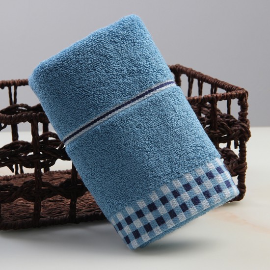 Factory direct sale of plaid-edged pure cotton face towels, solid color, gift, advertising, wholesale, adult beauty face towels, with skin-friendly logos available.