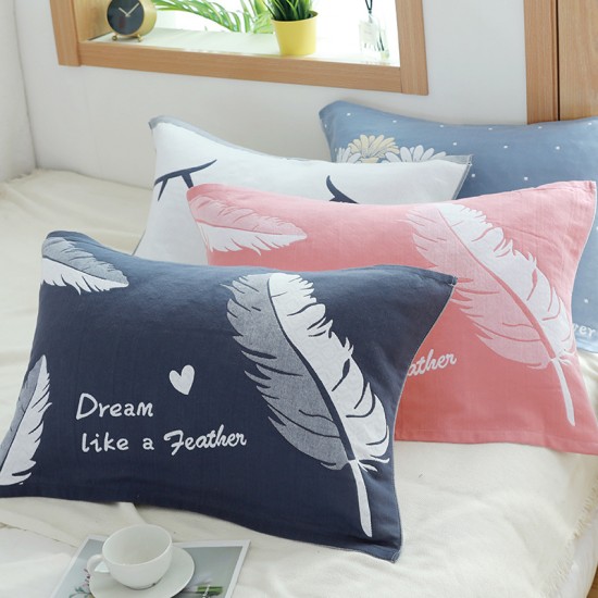 Thickened, pure cotton gauze jacquard, cartoon, universal, all-season pillowcases for couples, skin-friendly.