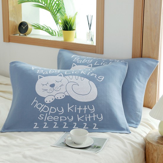 Thickened, pure cotton gauze jacquard, cartoon, universal, all-season pillowcases for couples, skin-friendly.