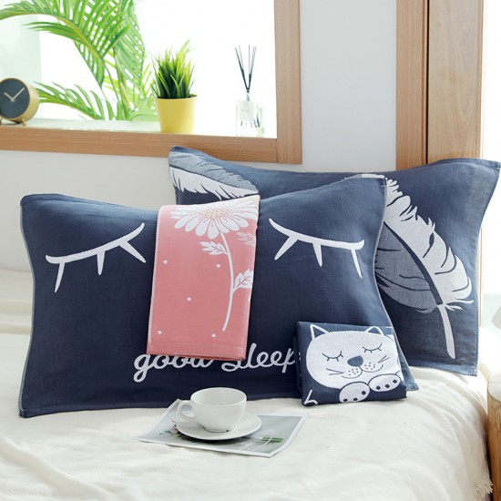 Thickened, pure cotton gauze jacquard, cartoon, universal, all-season pillowcases for couples, skin-friendly.